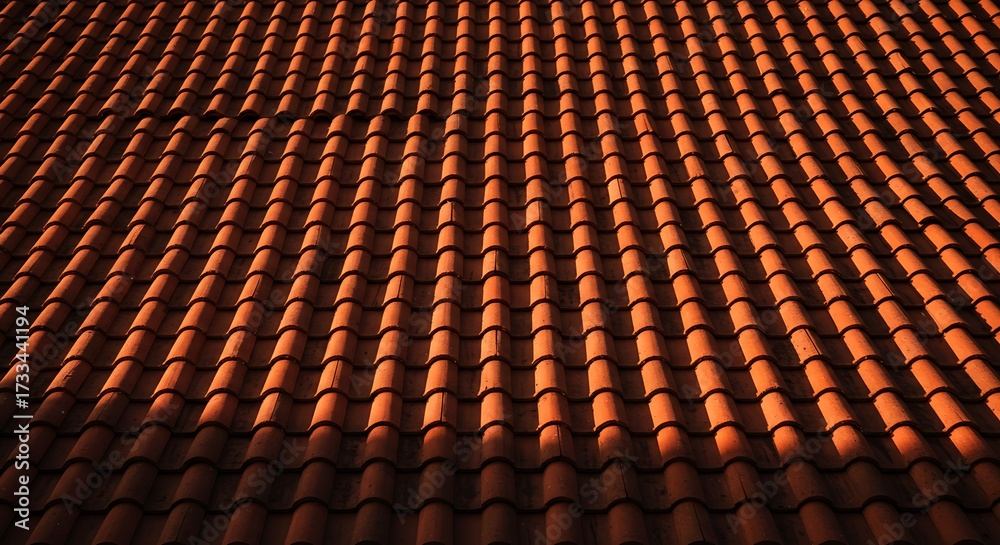 Fototapeta premium Detailed view of a terracotta tiled roof textured surface and repetitive pattern