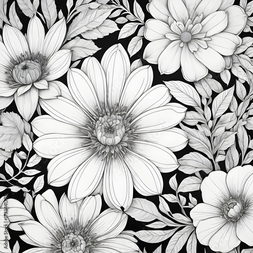Floral coloring page with decorative flower frame outline