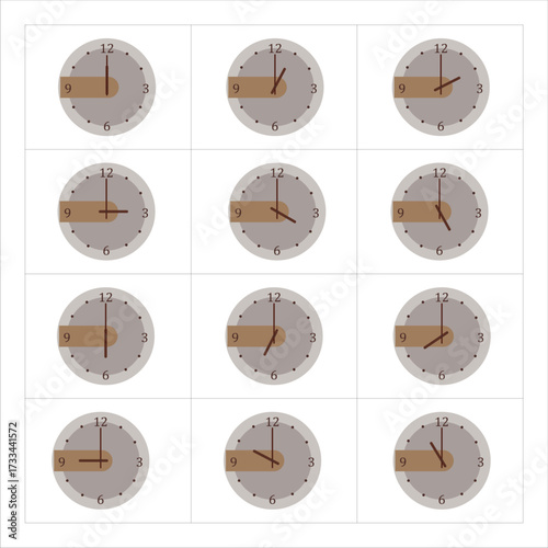 Vector illustration of a modern round wall clock with clear hour and minute hands. Perfect for infographics, posters, presentations, app icons, time templates, and graphic decoration.