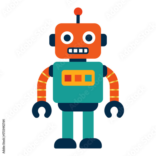 Colorful vector robot character cartoon white background