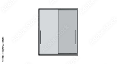 A modern gray wardrobe with two sliding doors and sleek vertical handles, isolated on a white background.