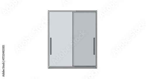 Sliding door with two panels, gray frame and handles.