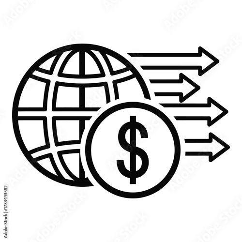 Vector art of global finance and money transfer icon with dollar sign and arrows