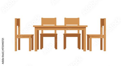 Wooden table and chairs set illustration, perfect for dining or meeting spaces