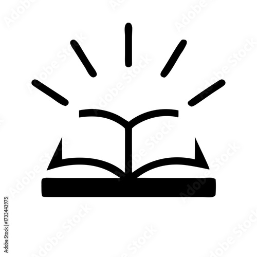 A black outline icon of an open book with radiant light (sun) above it. Perfect for websites or blogs about education, knowledge, learning, or inspiration.

