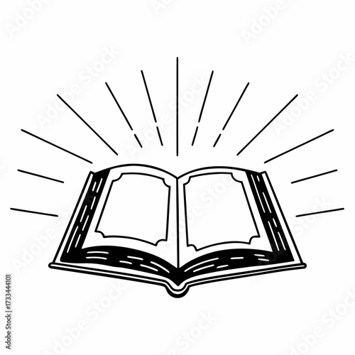 A line-art illustration of an open book with emanating sunburst rays, signifying discovery. Perfect for websites or blogs on education, knowledge, wisdom, publishing, learning, or inspiration.


