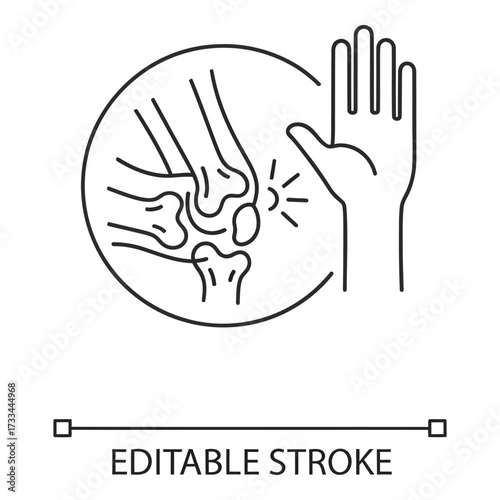 Vector art of editable stroke icon of hand and wrist bones indicating pain or injury