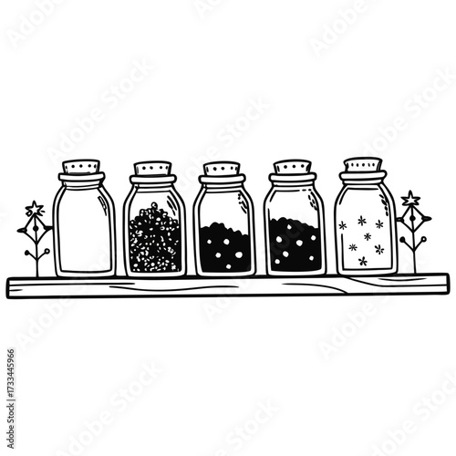 Potion Ingredients in Jars With Tiny Labels