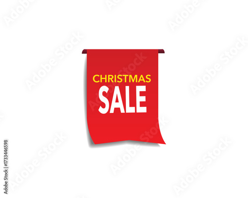 Red Christmas sale banner isolated on white background.