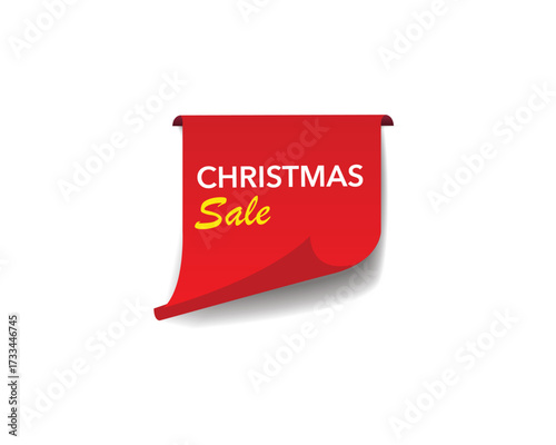 Red Christmas sale banner isolated on white background.