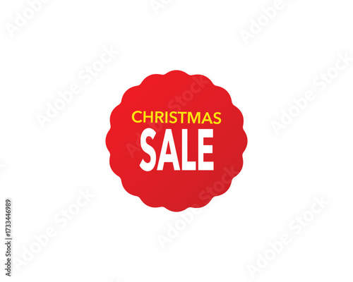 Red Christmas sale banner isolated on white background.