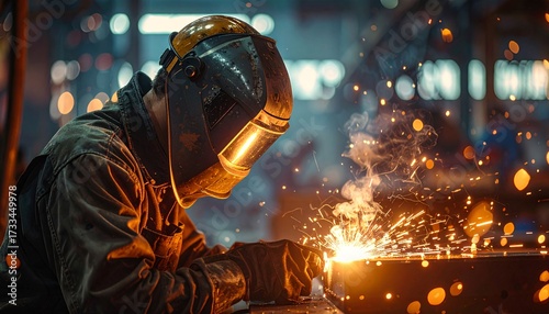 Professional Welder Creating Sparks in Industrial Setting
