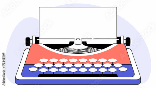 Illustration of a vintage typewriter with a blank sheet of paper ready for writing stories and novels on transparent background silhouette