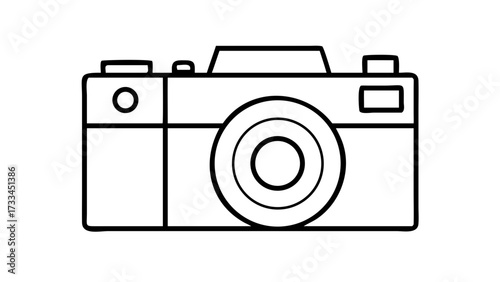Line art drawing of a modern compact point and shoot camera suitable for technology presentations.