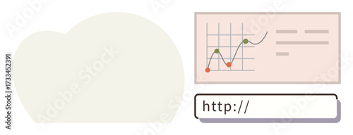 Line graph with trend points overlaid on a chart, accompanied by a search bar. Ideal for data analytics, web tools, online tracking, statistics, SEO, business and digital interaction. A simple flat
