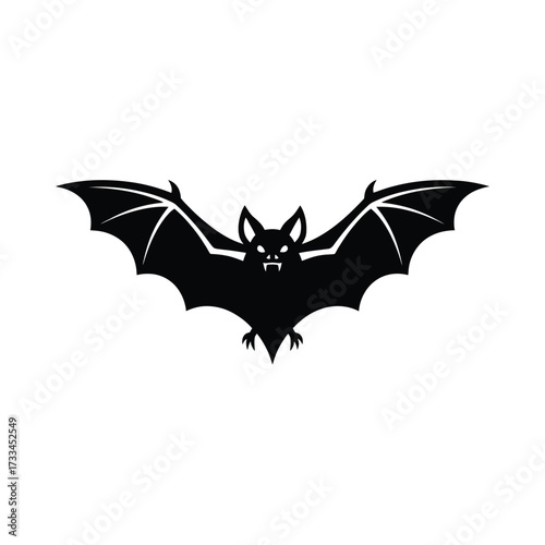 Black silhouette of a flying bat with fangs and glowing eyes, a classic symbol of Halloween and spooky themes.