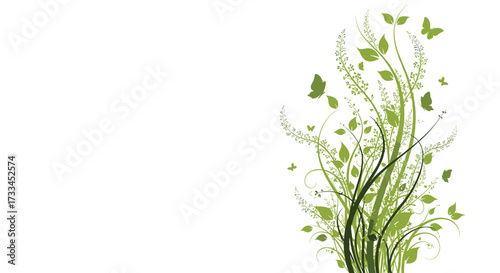 Green foliage and delicate butterflies dancing in the gentle breeze.
