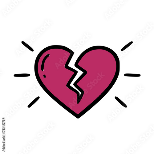 Sad doodle broken pink heart illustration
