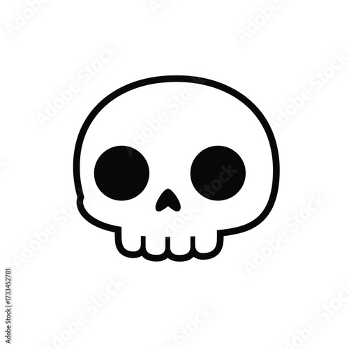 A simple, cute, black and white cartoon skull icon with large eyes and a small nose.