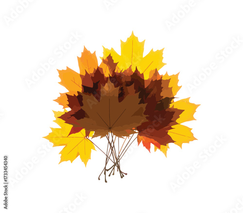Bright autumn maple leaf bouquet vector illustration with yellow and orange foliage for seasonal fall decoration, thanksgiving artwork, and harvest festival creative designs.