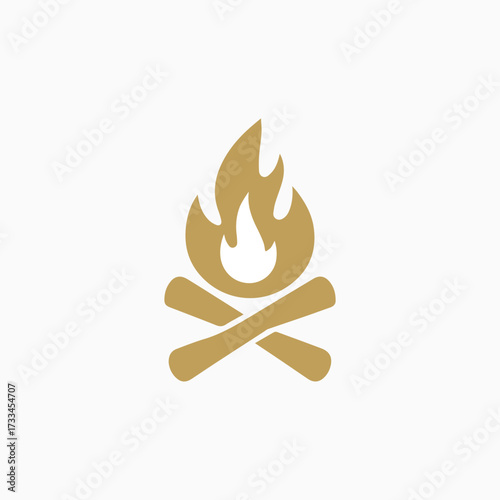 Minimal Vector Campfire Design Illustration – Flat Style Bonfire Clipart with Firewood and Flames for Outdoor Adventure Graphics, Camping Themed Art, Nature Icons, and Logo Design Projects