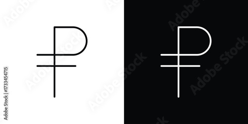 Ruble icon. Thin linear vectors pack