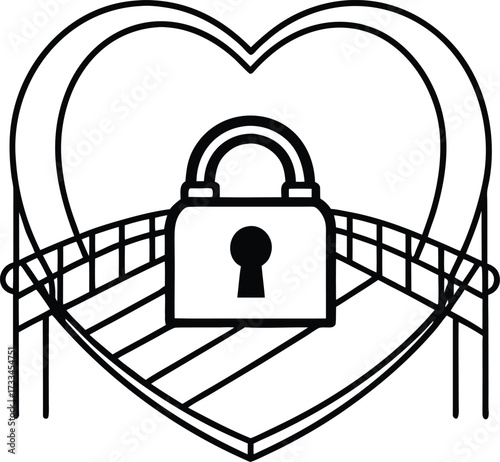 love lock on bridge illustration on transparent background