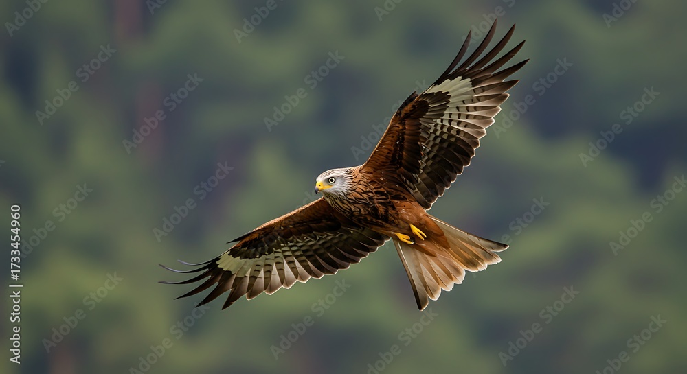Fototapeta premium Majestic bird of prey soaring with widespread wings against a blurred background