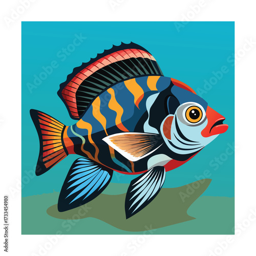Artistic Fish Illustration in Underwater Scene ornamental fish