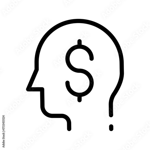 Financial Mindset Icon Human Head with Dollar Symbol