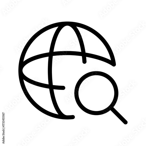 Web Search Icon Globe with Magnifying Glass for Internet and Global Research