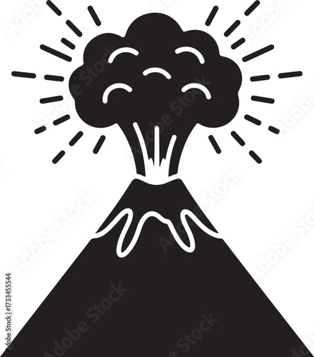 Volcano eruption illustration: A dynamic monochrome illustration captures the raw power and majesty of a volcanic eruption. showcasing smoke and explosion.