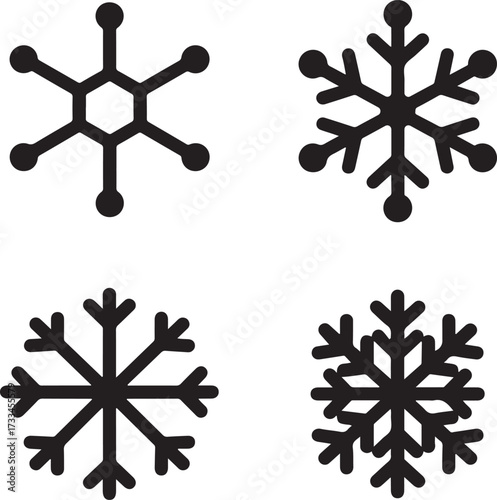 Snowflake Silhouettes: An artistic depiction of four intricate snowflake silhouettes, showcasing nature's delicate artistry and the beauty of winter's icy formations.