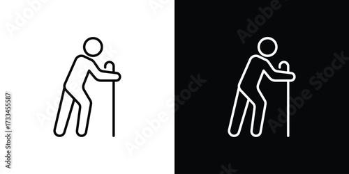 Person walking with cane icon. Thin linear vectors pack