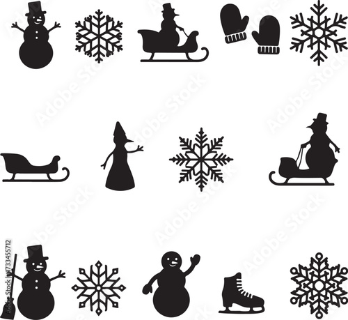 Winter Wonderland Silhouette: A collection of festive silhouettes of snowmen, snowflakes, sledges, mittens and winter scenes. A celebration of the season.