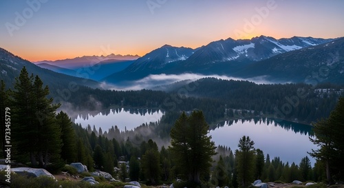 Mountain lake sunrise landscape scenic view nature outdoor travel destination wilderness adventure photography