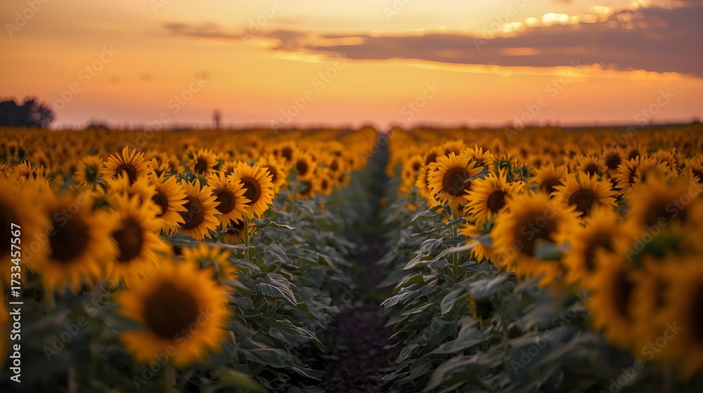 Fototapeta premium Sunflowers in Bloom with Evening Sky
