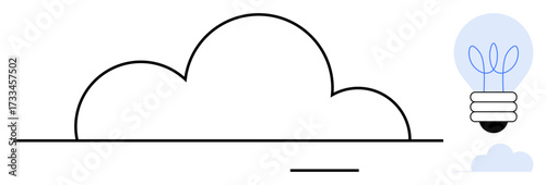Minimalistic cloud and eco-light bulb design symbolizing innovation, sustainability, and green energy. Ideal for creativity, eco-awareness, technology, data storage, clean energy, modern design