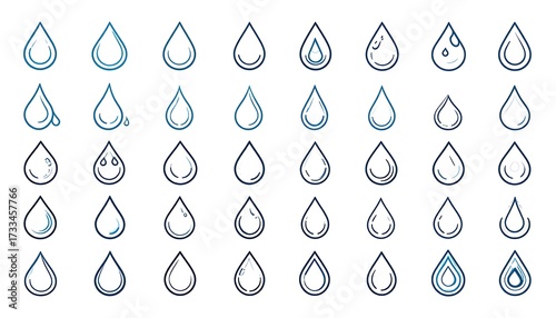Collection of water drop icons in various styles