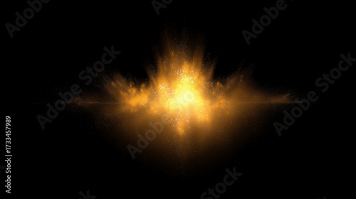 An explosive abstract corona of golden and white energy erupting from a dark center, sending out waves of luminous particles.