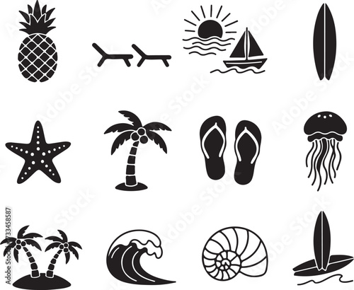 Island Life Icons: A collection of beautifully crafted icons embodies the essence of island life, depicting serene beach scenes and tropical elements