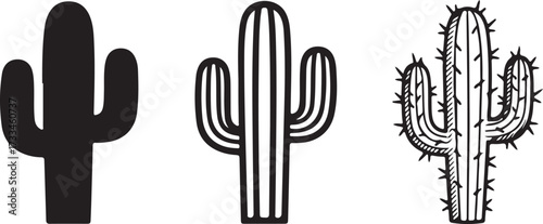 Cactus Illustrations Set: A diverse compilation of cactus illustrations, presenting three distinct graphic styles, offering versatility for various design applications.