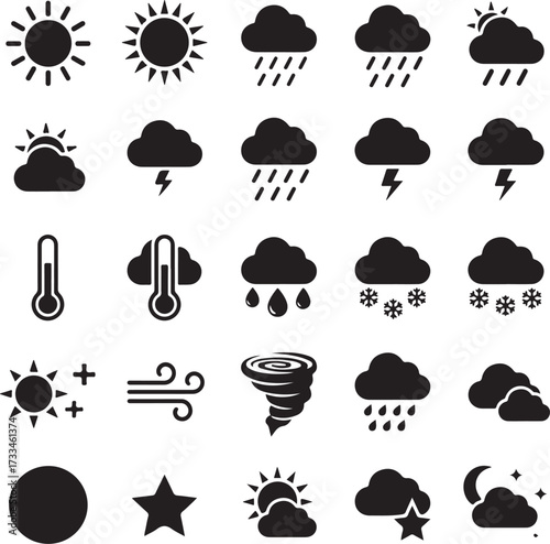 Weather Icons: A collection of clean, simple weather icons. Showing the essence of weather in visual forms. 