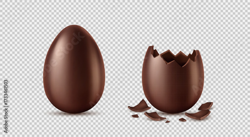 Chocolate Easter Egg Whole and Broken On Transparent Background Vector Illustration