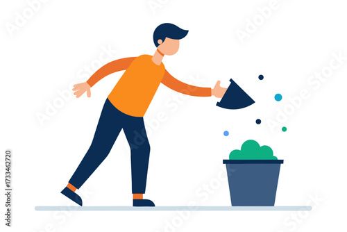 man with trash can