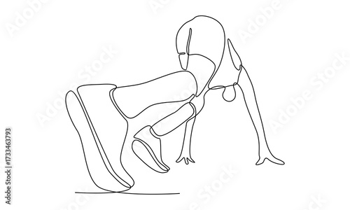continuous line of young man athlete runner focus sprint run