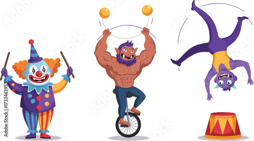 Circus Performers Juggling and Tumbling for Entertainment