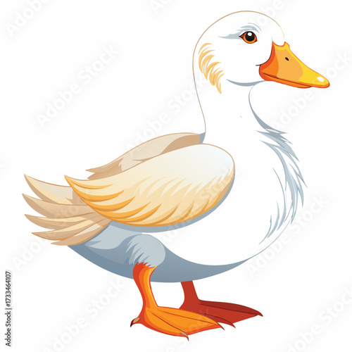 Snowy White Duck. Elegant Pure Feather Duck. Ivory Plumage Waterfowl. Graceful White Duck Vector. Crystal Feather Duck. Duck concept, Duck cartoon, Duck icon, Duck art, Duck topics, Duck doodle,