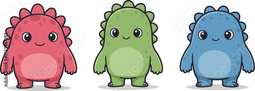 Three Cute Cartoon Dinosaurs In Red Green And Blue