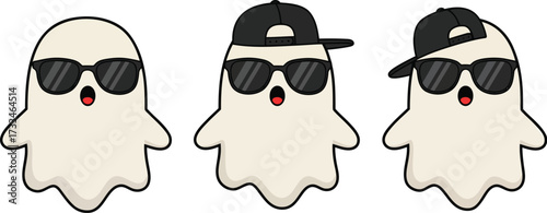 Three Cool Ghosts Wearing Sunglasses and Hats